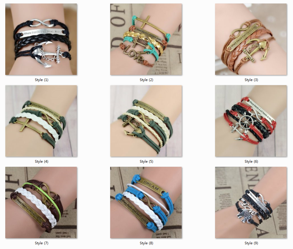 Where There's a Will There's a Way Handmade Infinity Anchor Rudder Charm Bracelet Multilayer Woven Women Men Bracelet