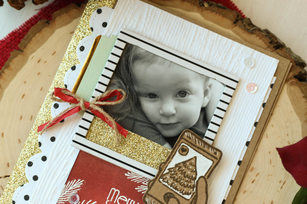 Brutus Monroe's stamp for November's stamp club is perfect for creating projects with your photos! We all send out family photos with our cards for Christmas, why not make your photo part of your card layout? 