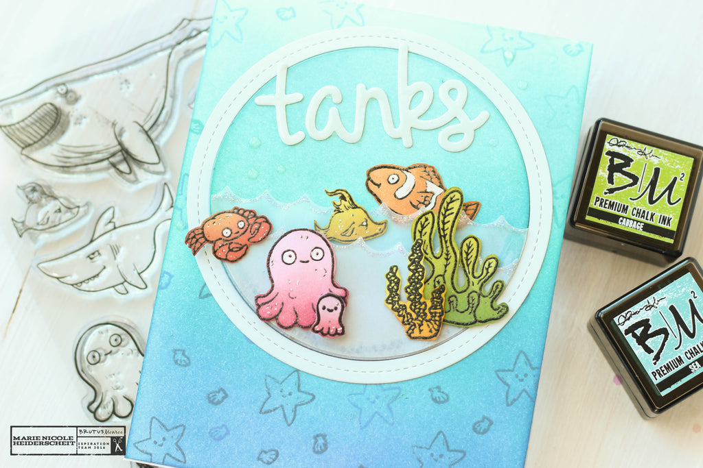 Thank you card created with the Brutus Monroe Fish Bowl stamp set and a few Lawn Fawn dies. 