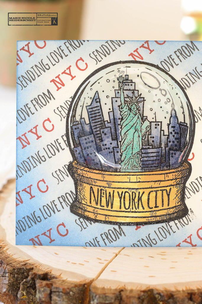 City Sidewalks stamp collection from Brutus Monroe. This is a fun postcard featuring the New York City snowglobe!