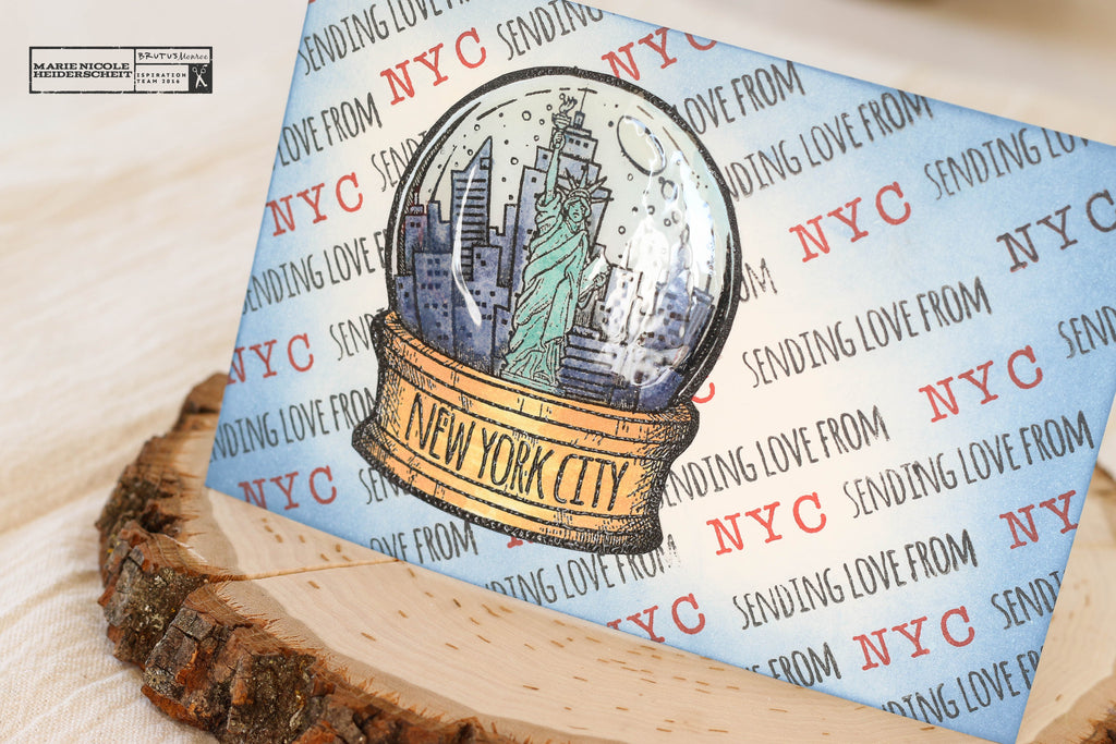 New York City snowglobe stamp from Brutus Monroe. Cute postcard!