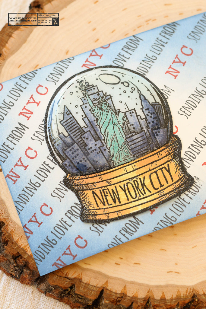 New York City snowglobe stamp from Brutus Monroe. Cute postcard!