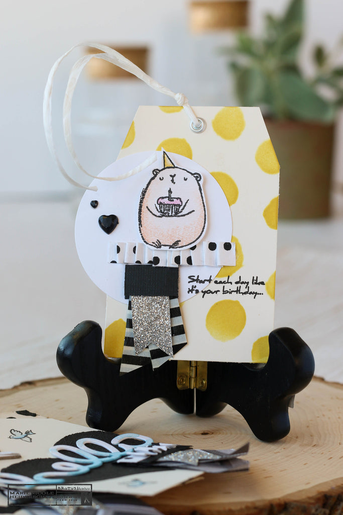 Birthday Bears stamp set from Brutus Monroe on a cute little tag!