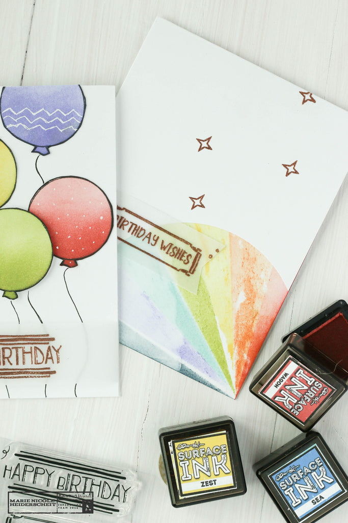 Brutus Monroe rainbow birthday themed cards for April's Stamp Club!