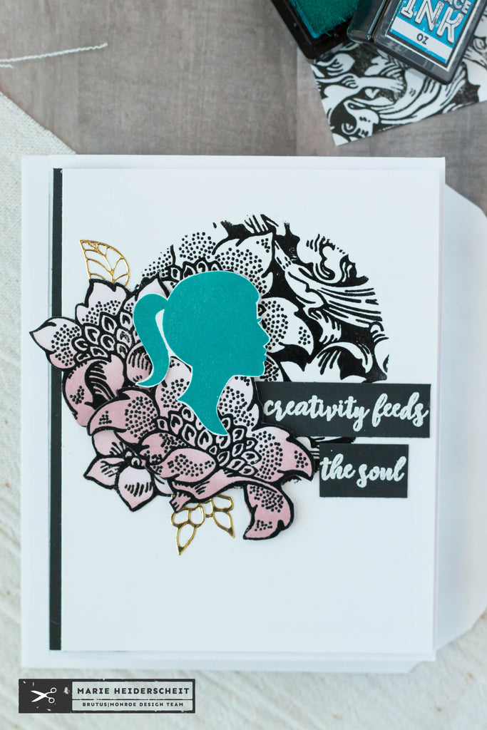 Brutus Monroe Water Lily Background stamp and Create a Cameo stamp set. Designed by Marie Nicole.