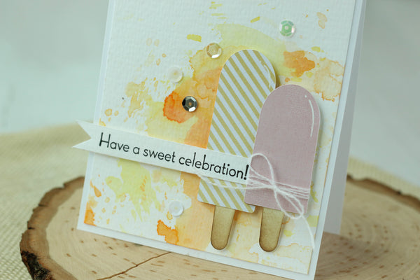 Handmade card created with a digital SVG cut file from Brutus Monroe and an ink smooshed background. Love those popsicles!
