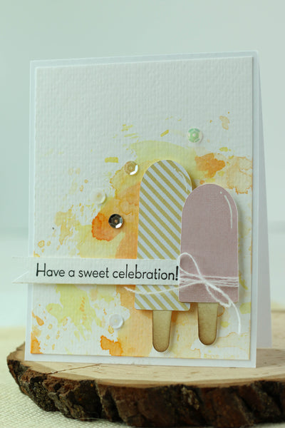 Handmade card created with a digital SVG cut file from Brutus Monroe and an ink smooshed background. Love those popsicles!
