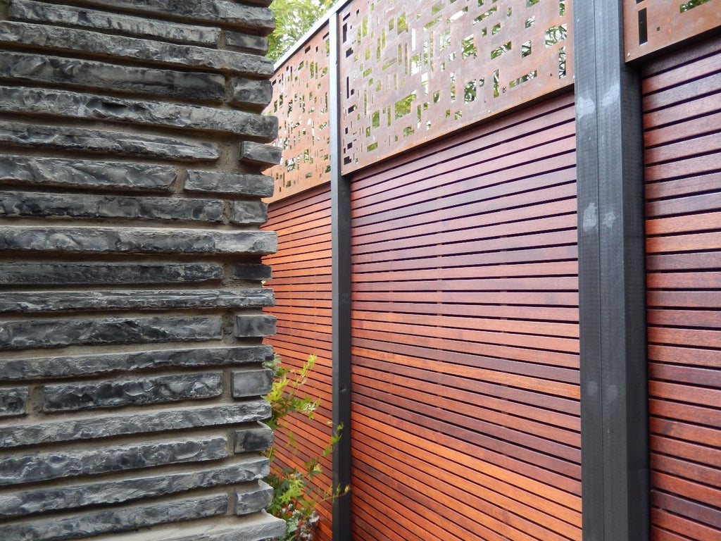 Merbau Timber & Rust Matrix Screening on Stone Wall