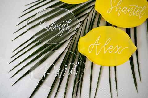 lemon themed party acrylic place cards escort card