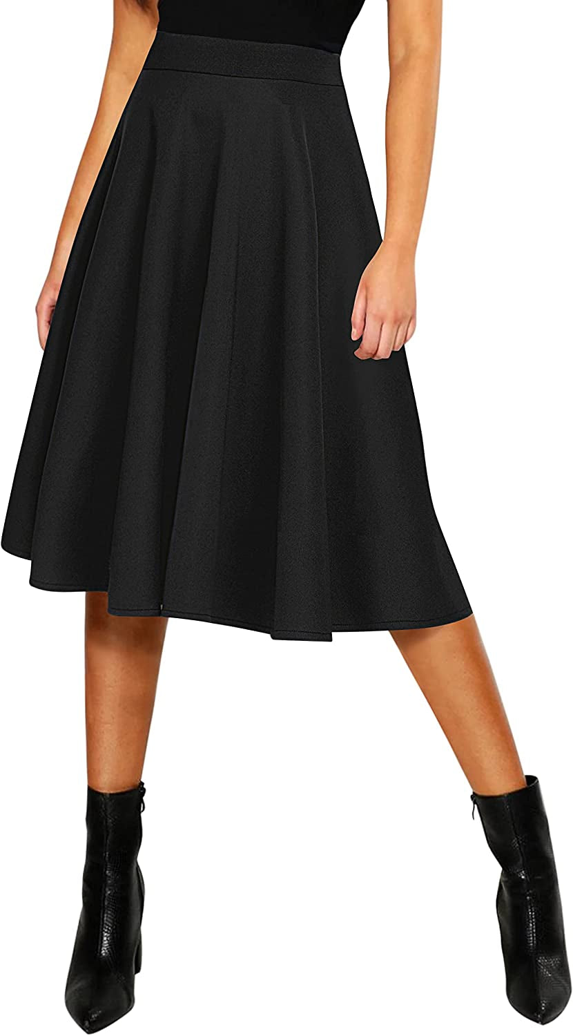 Women'S Basic Elastic Waist A-Line Solid Flared Midi Skirt – Minimal Threads