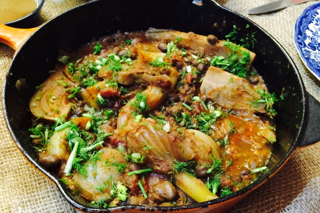 Braised fennel with fava beans