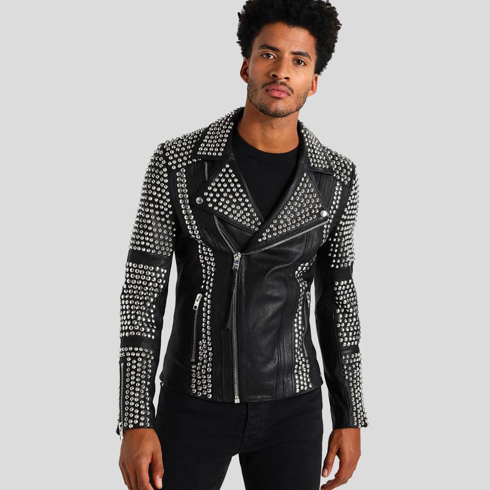       Men's Jaxon Black Studded Leather Jacket – Leather Loom