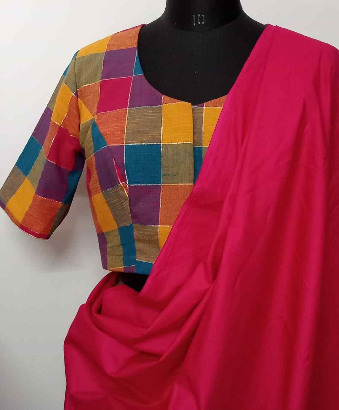 Multicolour Checkered Blouse with Zari Stripes – Godhuli