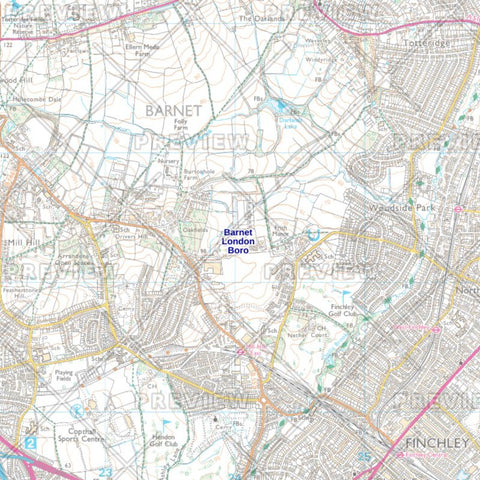 Barnet London Borough Street Wall Map