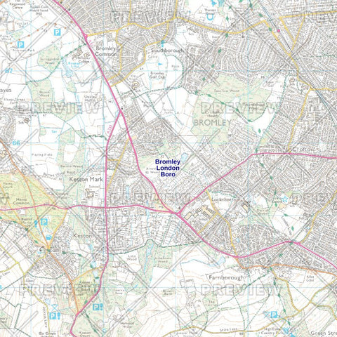 Bromley London Borough Street Wall Map
