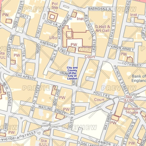 City of London Borough Street Wall Map