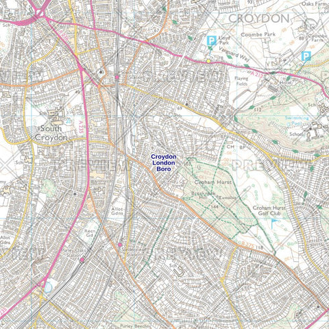 Croydon London Borough Street Wall Map