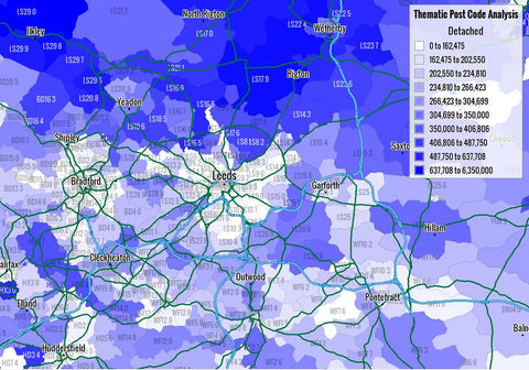 Average detached house prices across Leeds by Postcode Sector