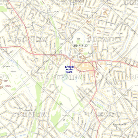 Enfield London Borough Street Wall Map