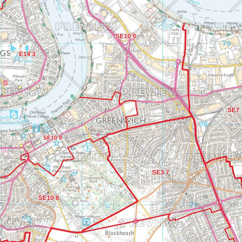 Greenwich London Borough Postcode Map