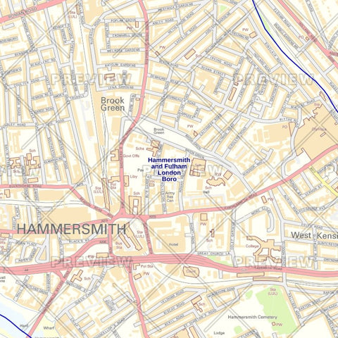 Hammersmith and Fulham London Borough Street Wall Map