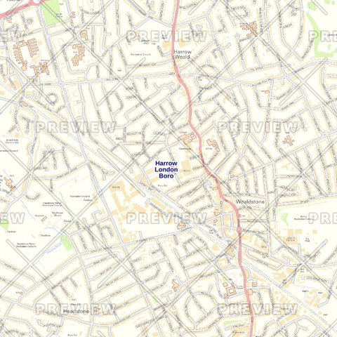 Harrow London Borough Street Wall Map