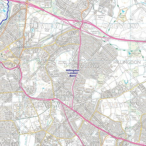 Hillingdon London Borough Street Wall Map