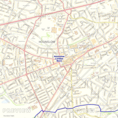 Hounslow London Borough Street Wall Map