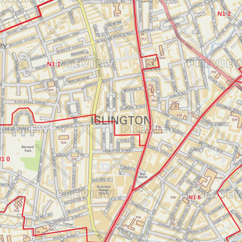 Islington London Borough Postcode Map