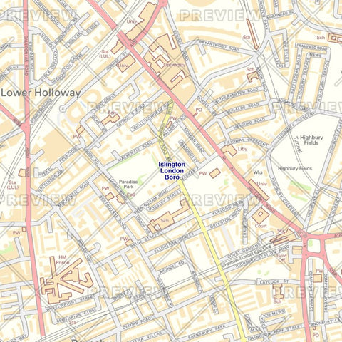 Islington London Borough Street Wall Map