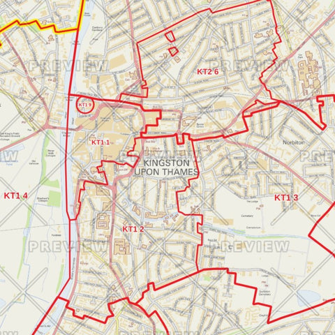 Kingston upon Thames London Borough Postcode Map