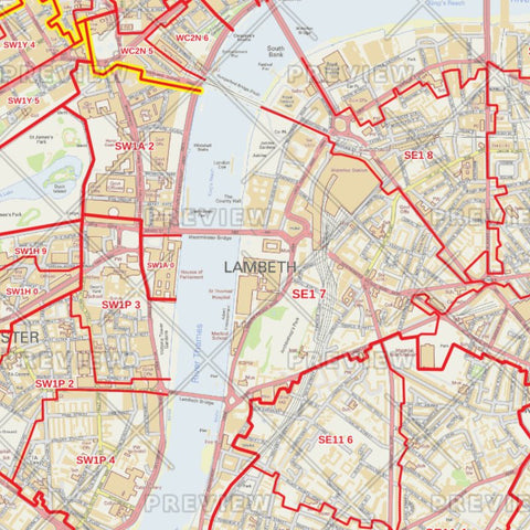 Lambeth London Borough Postcode Map