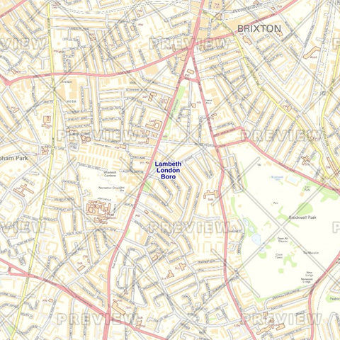 Lambeth London Borough Street Wall Map