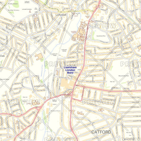 Lewisham London Borough Street Wall Map