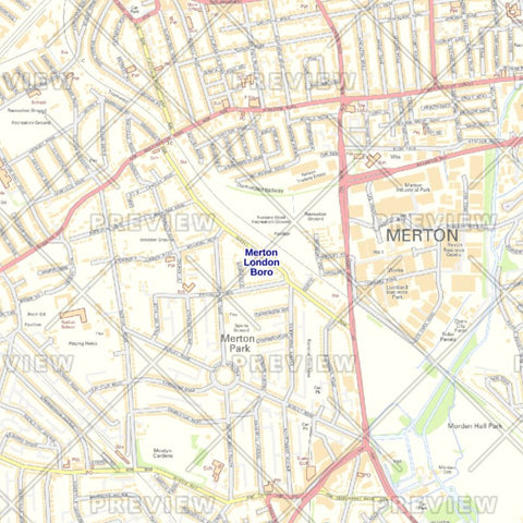 Merton London Borough Street Wall Map
