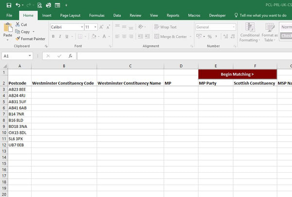 Postcode List in Excel