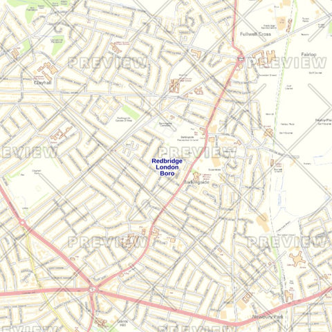 Redbridge London Borough Street Wall Map