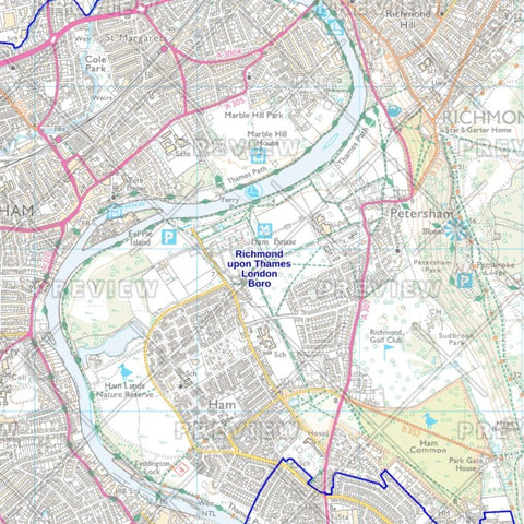 Richmond upon Thames London Borough Street Wall Map