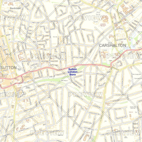 Sutton London Borough Street Wall Map