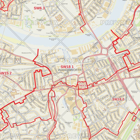 Wandsworth London Borough Postcode Map