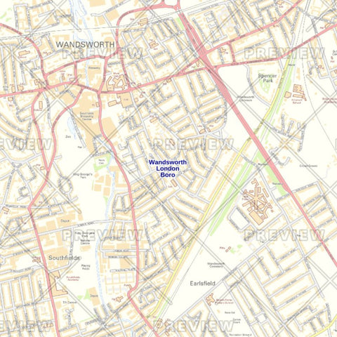 Wandsworth London Borough Street Wall Map