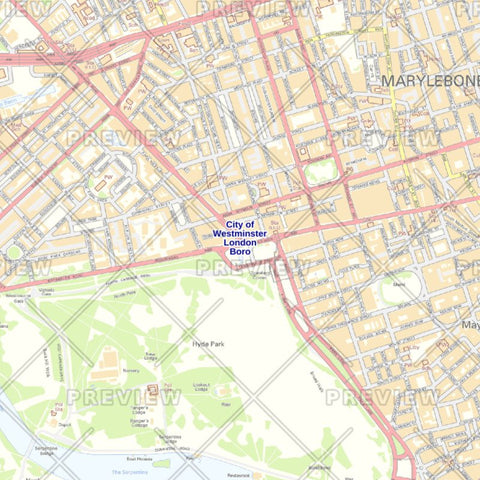 Westminster London Borough Street Wall Map