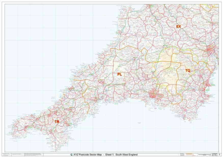 Large Map Of Cornwall Cornwall & West Devon Laminated Postcode Sector Map – Map Logic