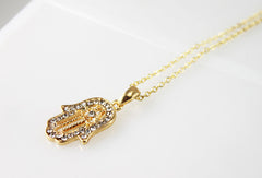 18k Gold Plated Swarovski Hamsa Necklace