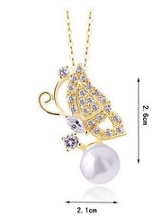 18K Gold Plated Butterfly Pearl Necklace and Earrings Set
