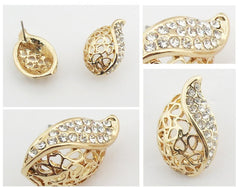 18k Gold Plated Swarovski Hollow Leaf Necklace and Earrings Set