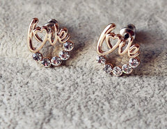 Gold Plated LOVE Heart Crystal Stud Earrings