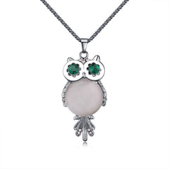 Owl Charm Necklace with Swiss Crystals