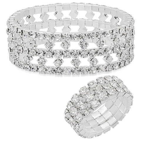 Steeltime Ladies Alloy Stretch Bracelet & Ring Set