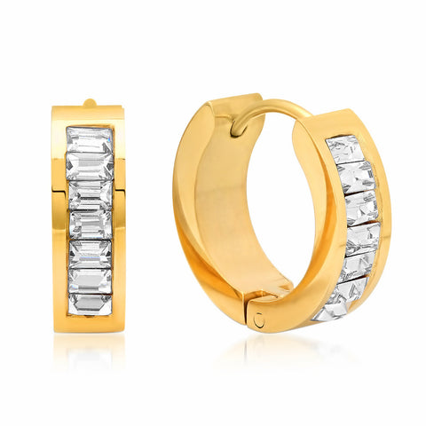 Steeltime Ladies 18K Gold Plated Emerald Huggie Earrings